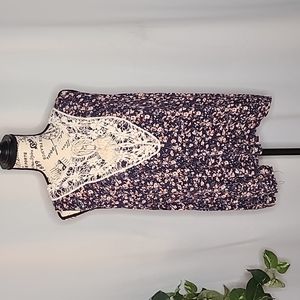 Maurices Navy Blue Floral Tank Top with Crochet Lace Decoration